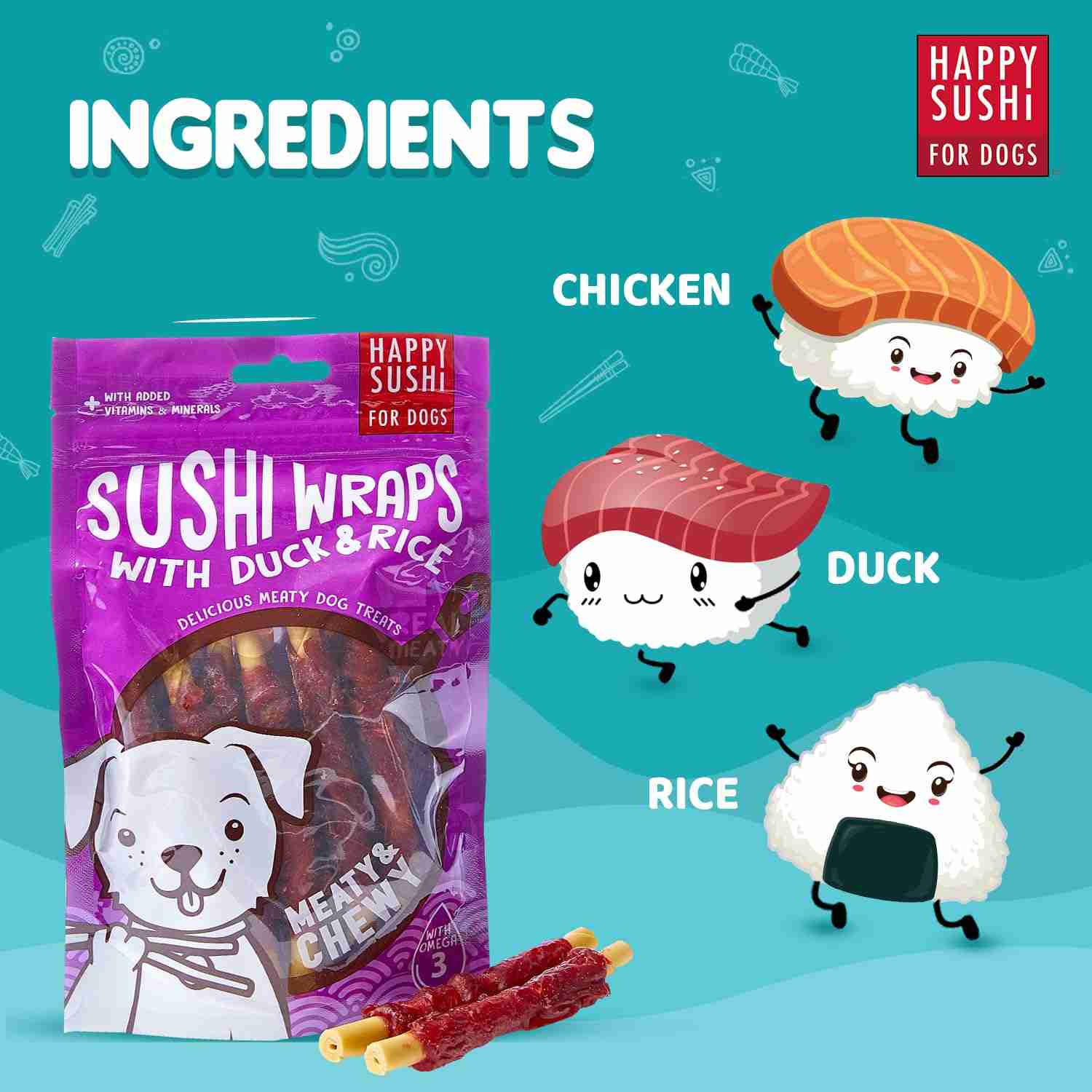 Imaginelles Happy Sushi Wraps With Duck & Rice Meaty Chewy, Dog Treats - 12 Pieces