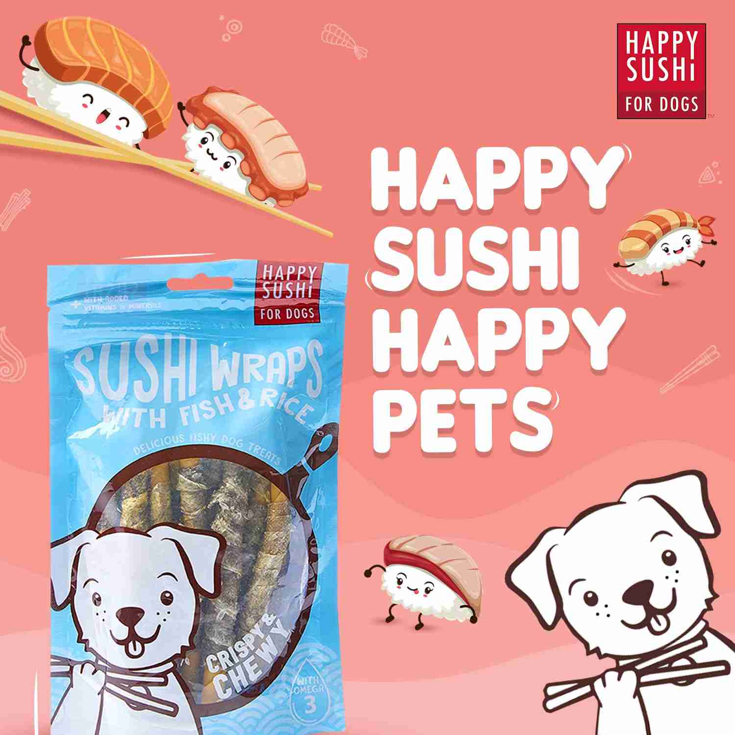 Imaginelles Happy Sushi Meaty Sushi Sticks with Fish & Rice, Dog Treats - 12 Pieces