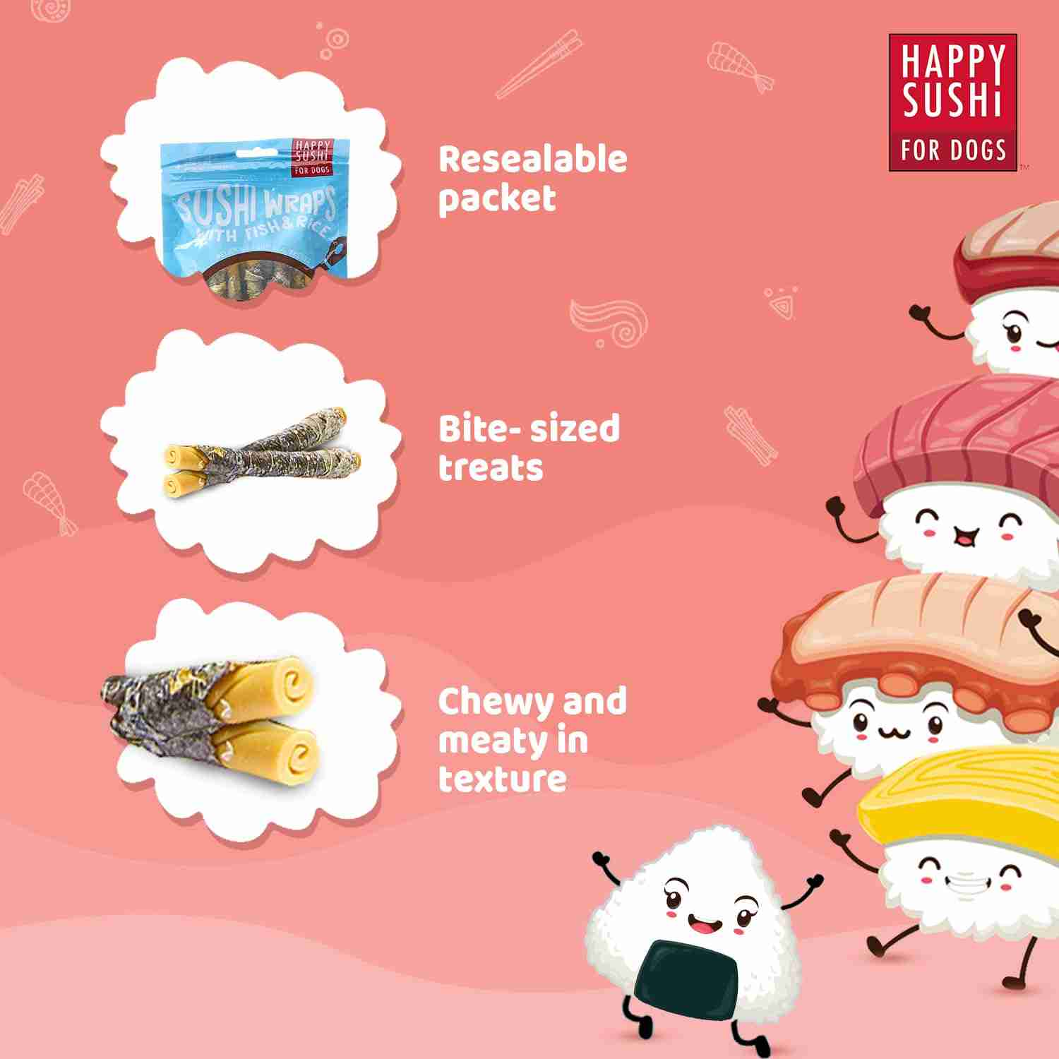 Imaginelles Happy Sushi Meaty Sushi Sticks with Fish & Rice, Dog Treats - 12 Pieces