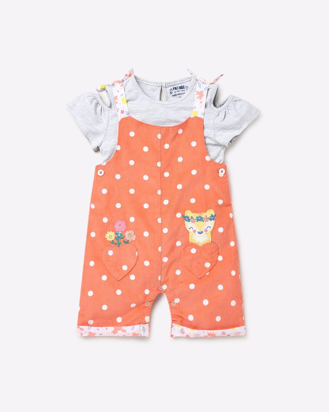 INF FRENDZ | Polka-Dot Print Dungarees with T-shirt|0