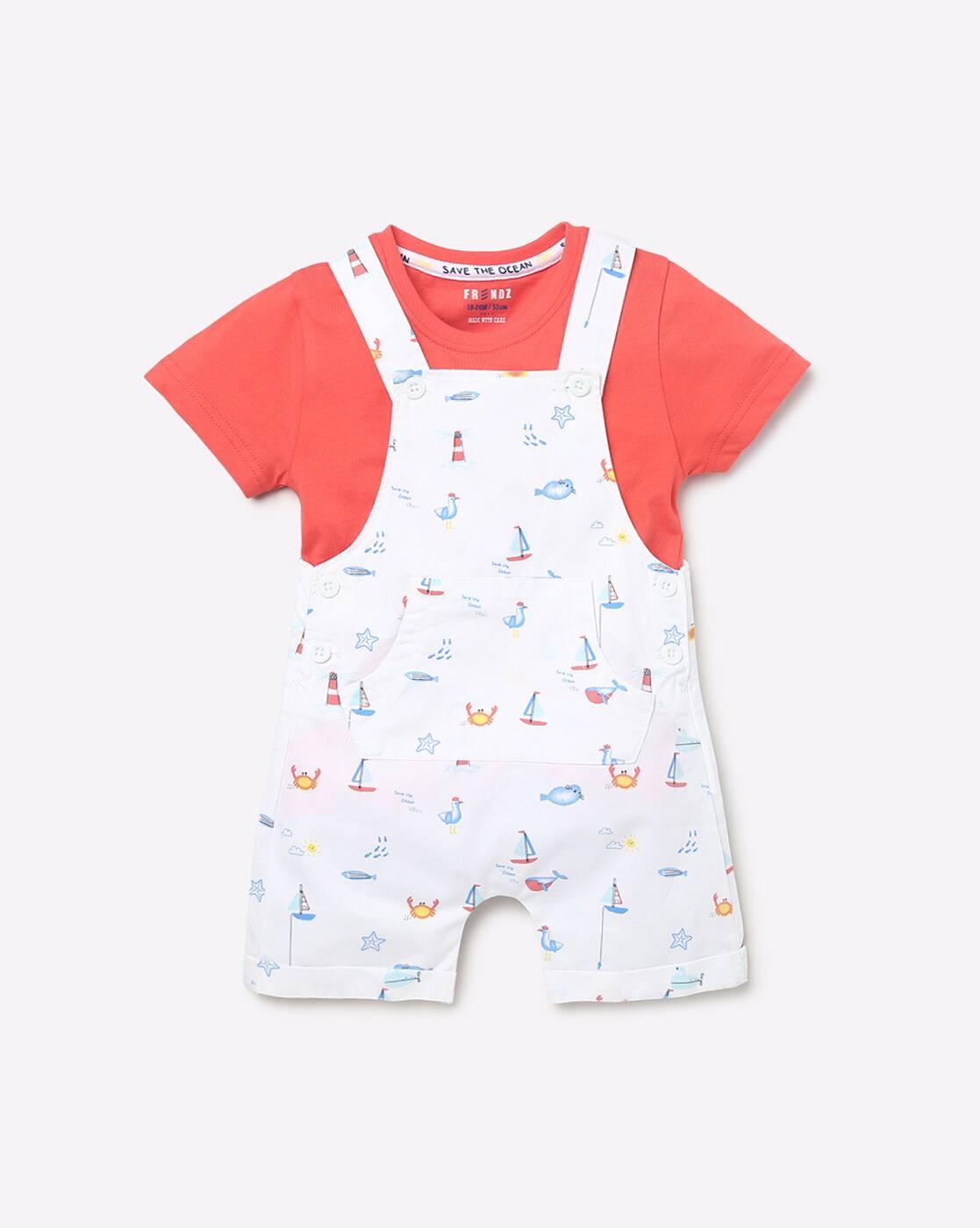 INF FRENDZ | Printed Dungarees & Crew-Neck T-shirt Set|0