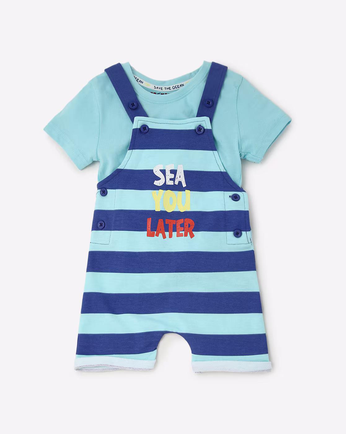 INF FRENDZ | Striped Dungarees with T-shirt|0