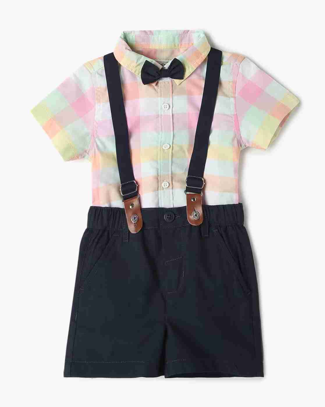 INF FRENDZ | Boys Checked Shirt with Dungaree Set & Bow|0