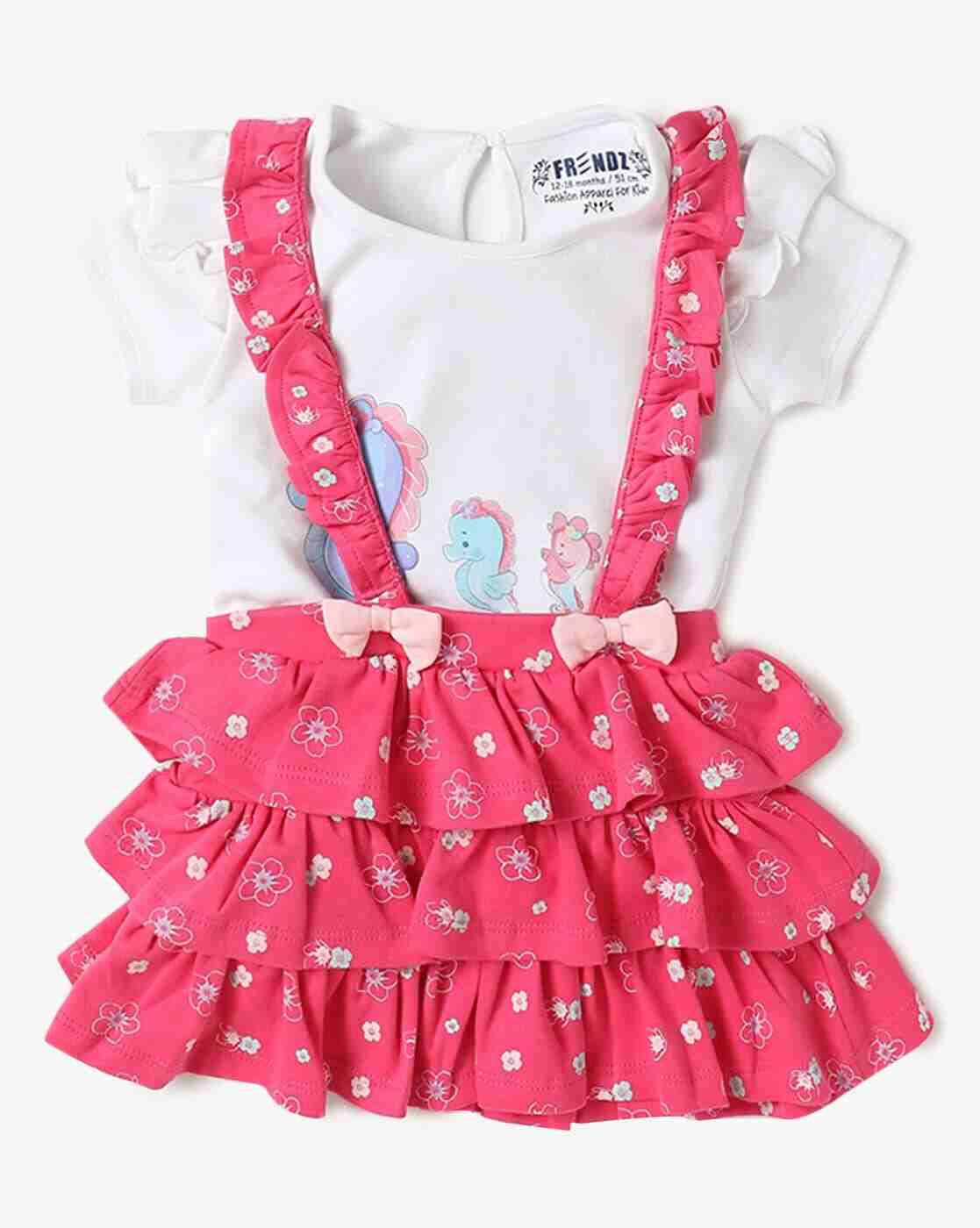 INF FRENDZ | Girl Floral Print Dungaree & T-Shirt Set|0