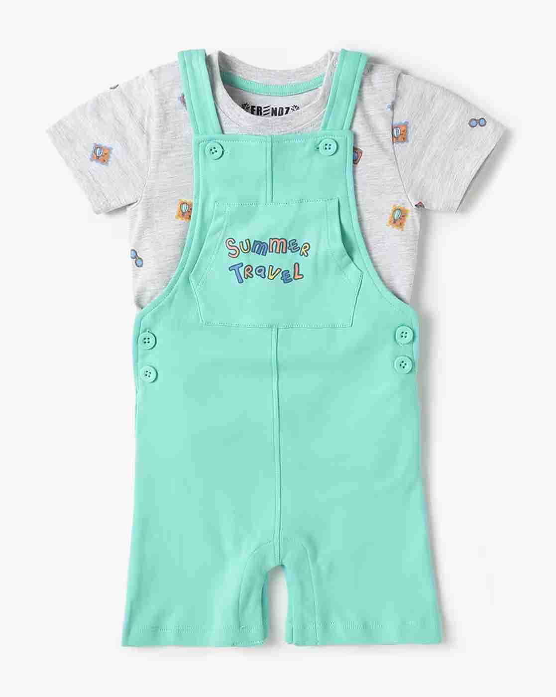 INF FRENDZ | Boys Typographic Print Dungaree & T-Shirt Set|0