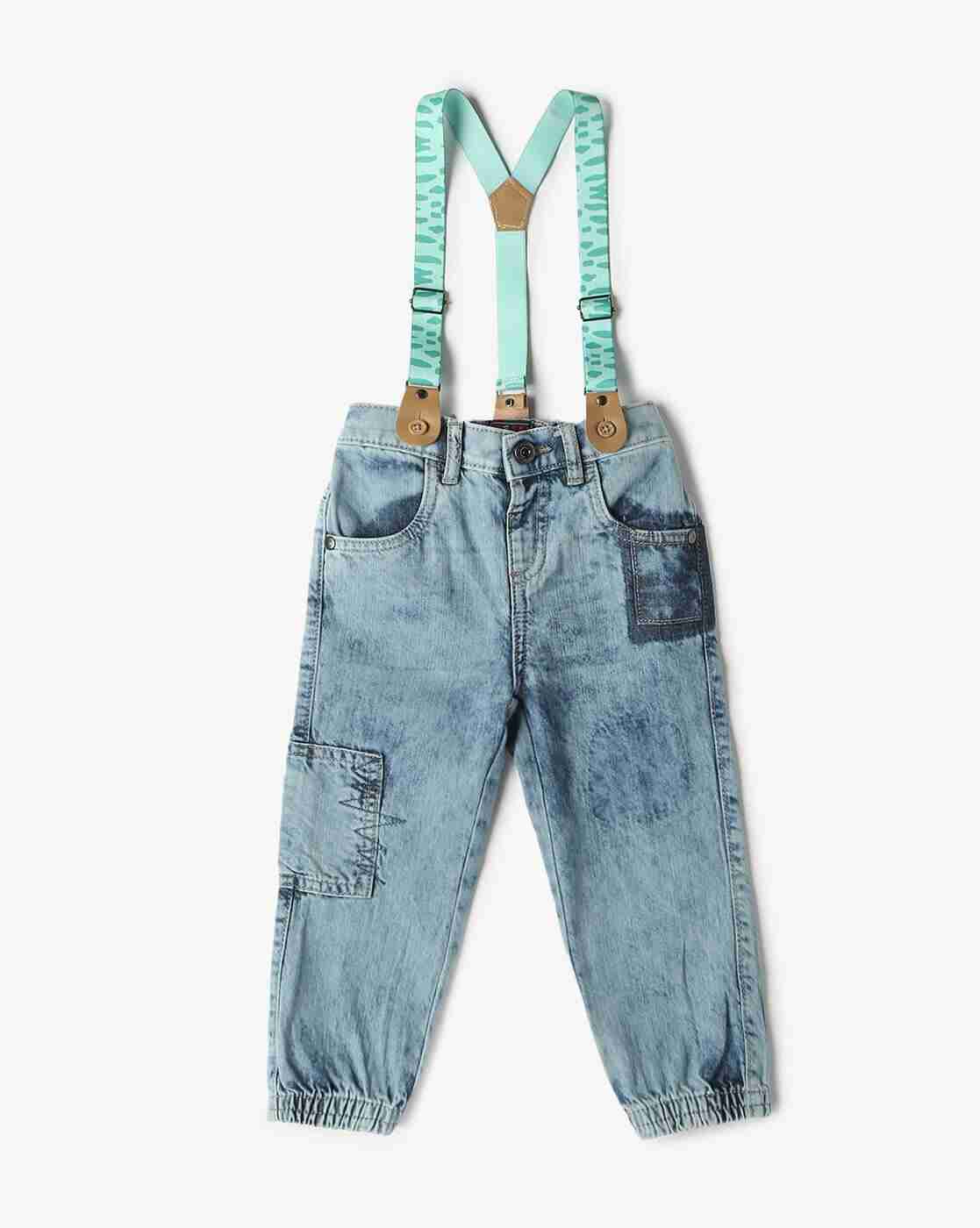 INF FRENDZ | Mid-Wash Regular Fit Jeans with Suspenders|0