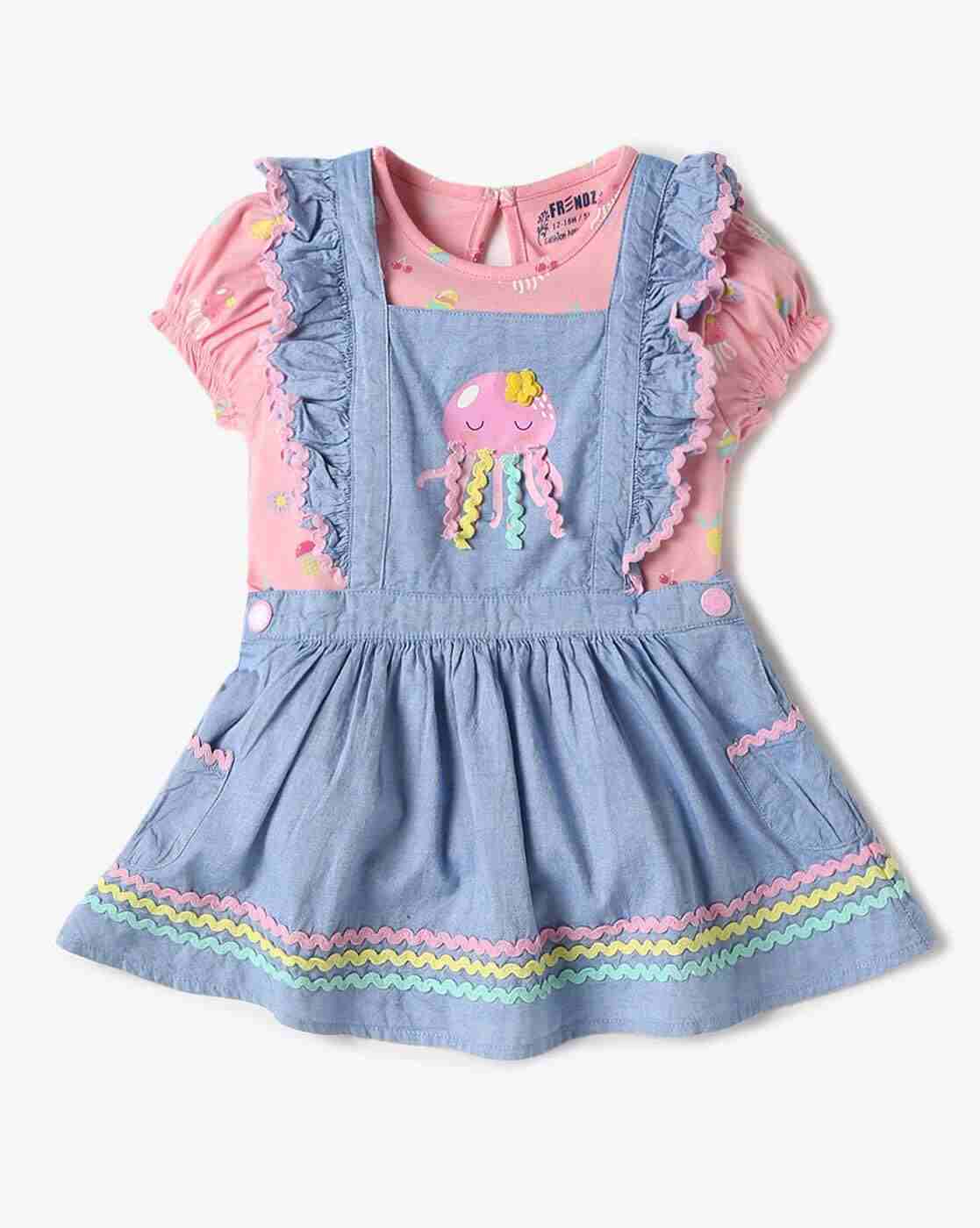 INF FRENDZ | Printed T-Shirt & Applique Dungaree Set|0