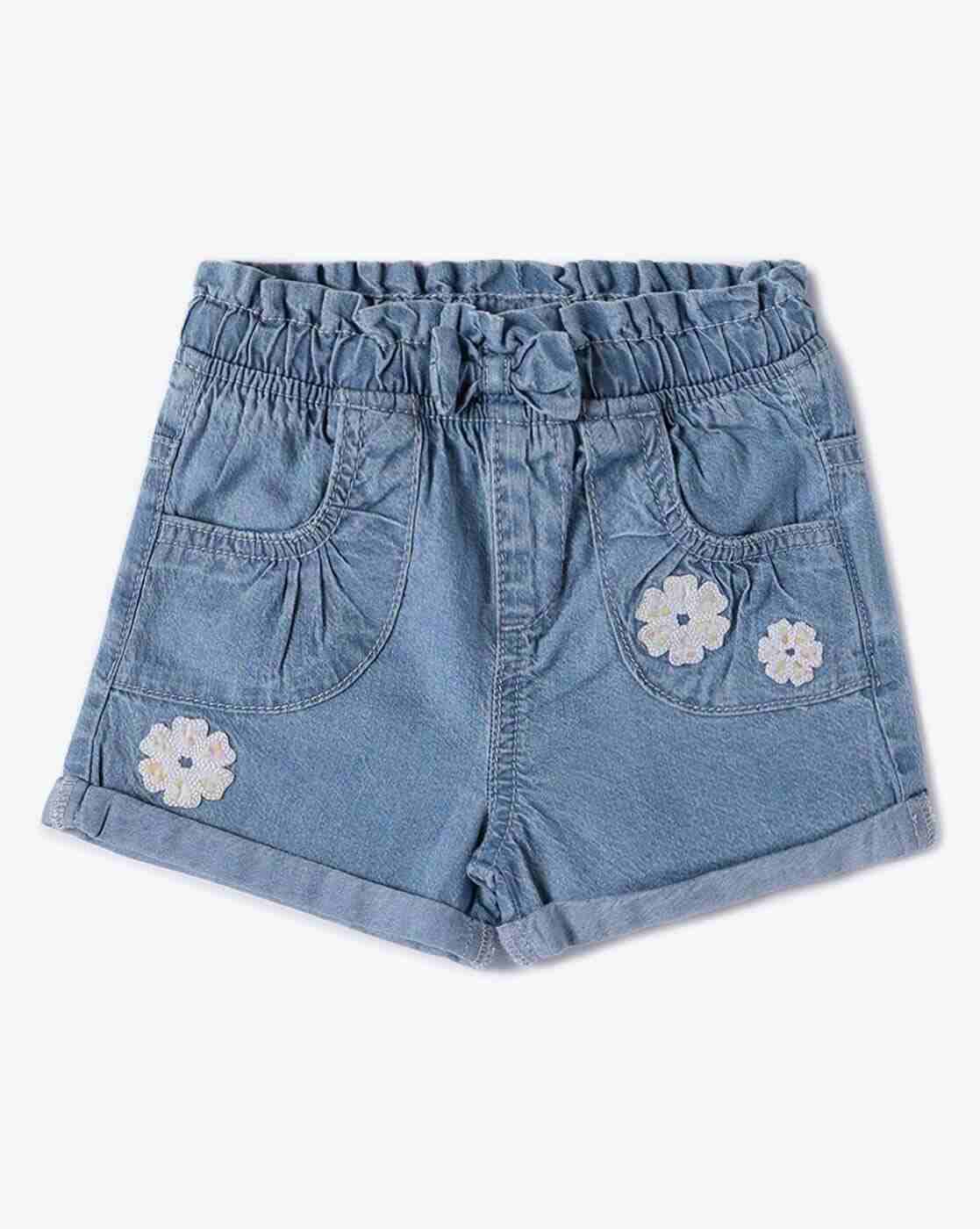 INF FRENDZ | Girls Regular Fit Shorts with Floral Applique|0
