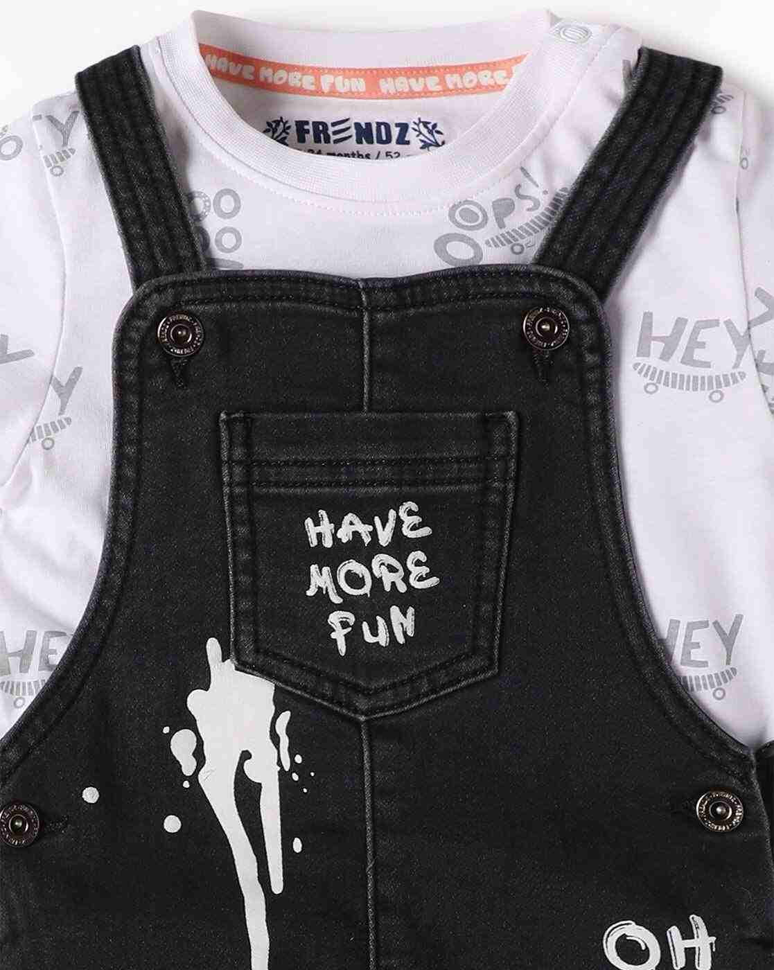 INF FRENDZ | Boys Typographic Print Regular Fit Dungaree with T-Shirt|5