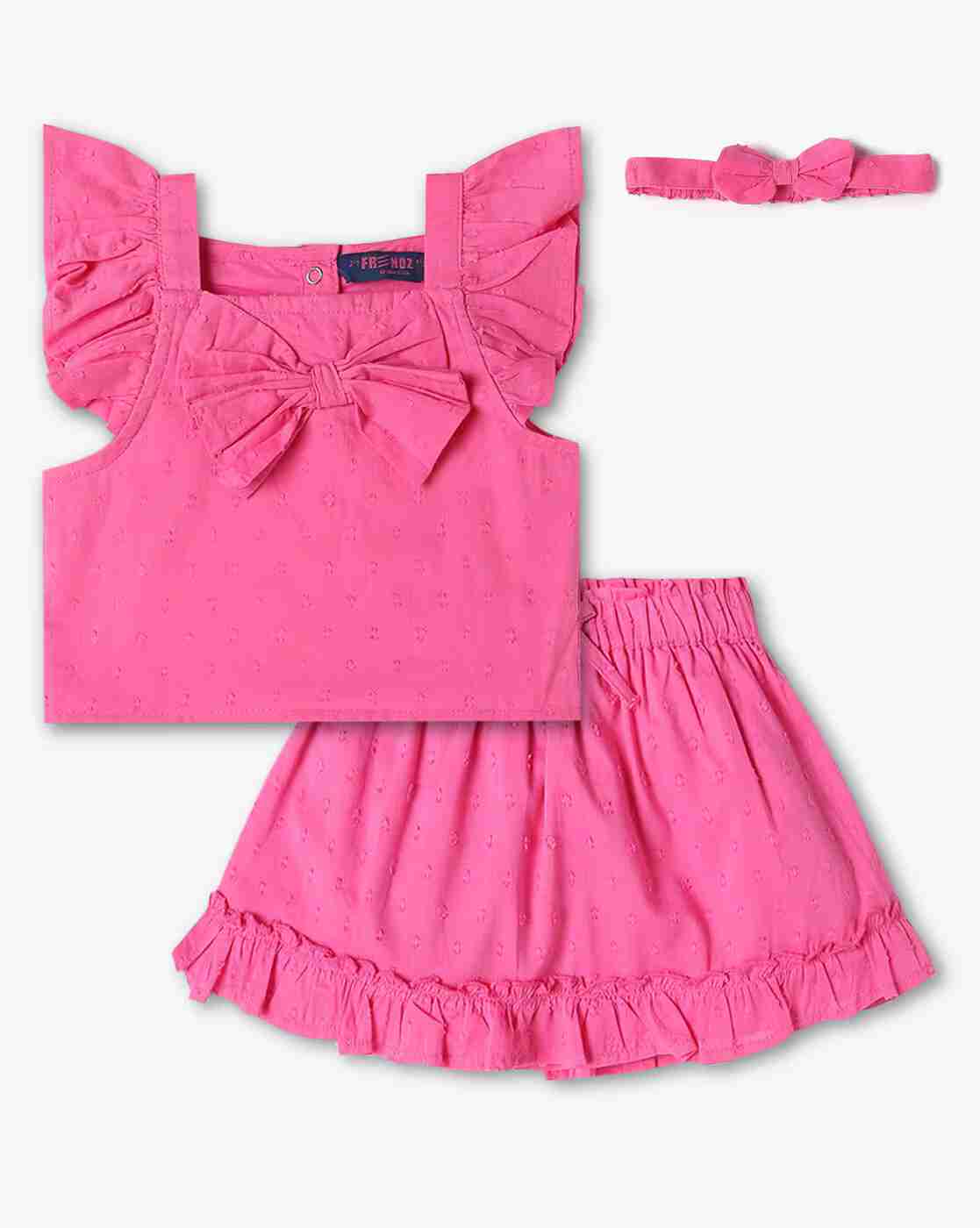 INF FRENDZ | Girls Swiss-Dot Top & Skirt with Hairband|0