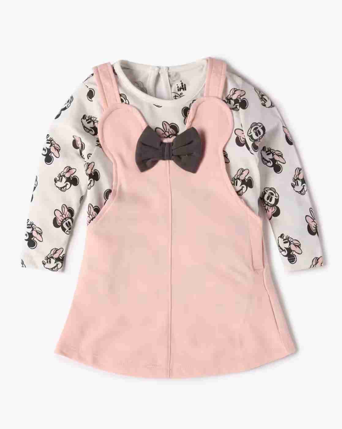 Girls Minnie Mouse Print Top & Dungaree Dress Set