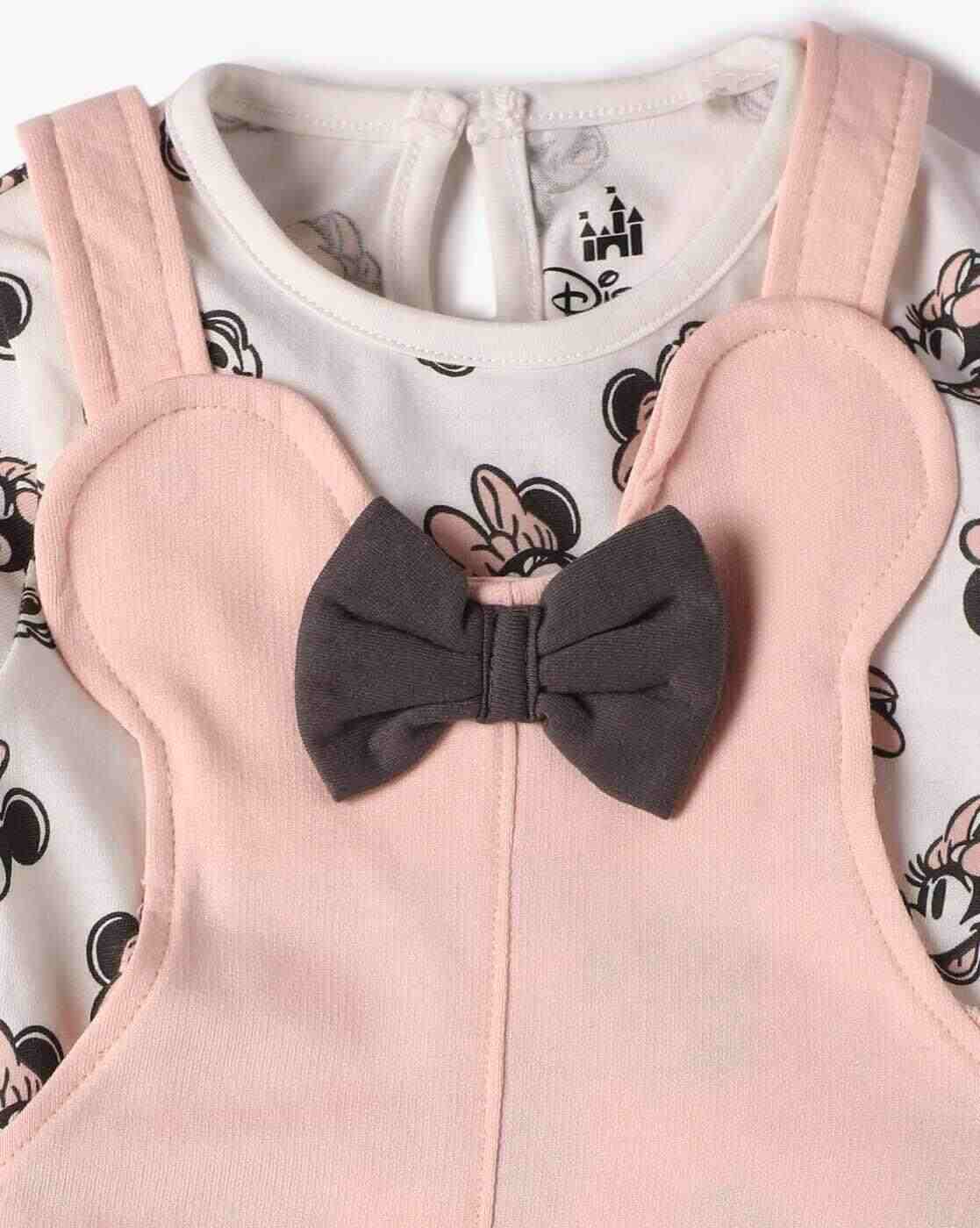 INF FRENDZ | Girls Minnie Mouse Print Top & Dungaree Dress Set|5