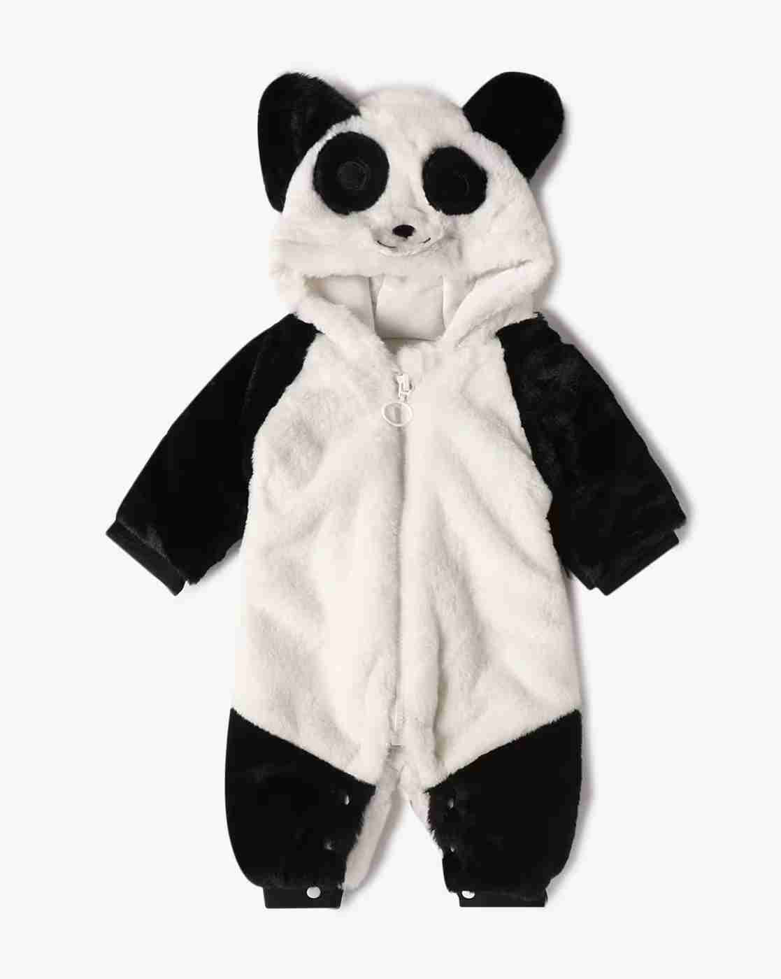 Boys Fur Panda Hooded Romper