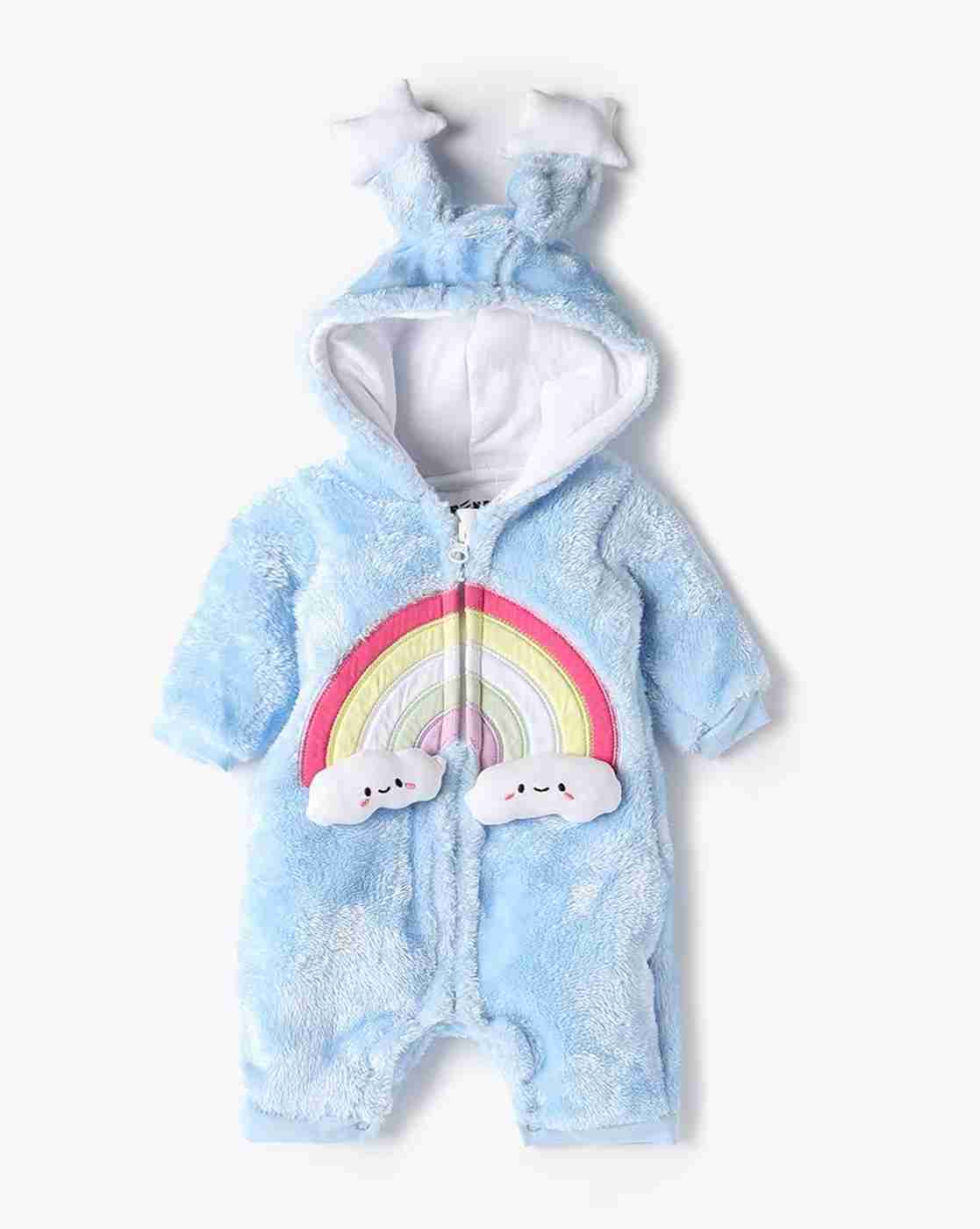 INF FRENDZ | Girls Embroidered Fur Hooded Romper|0
