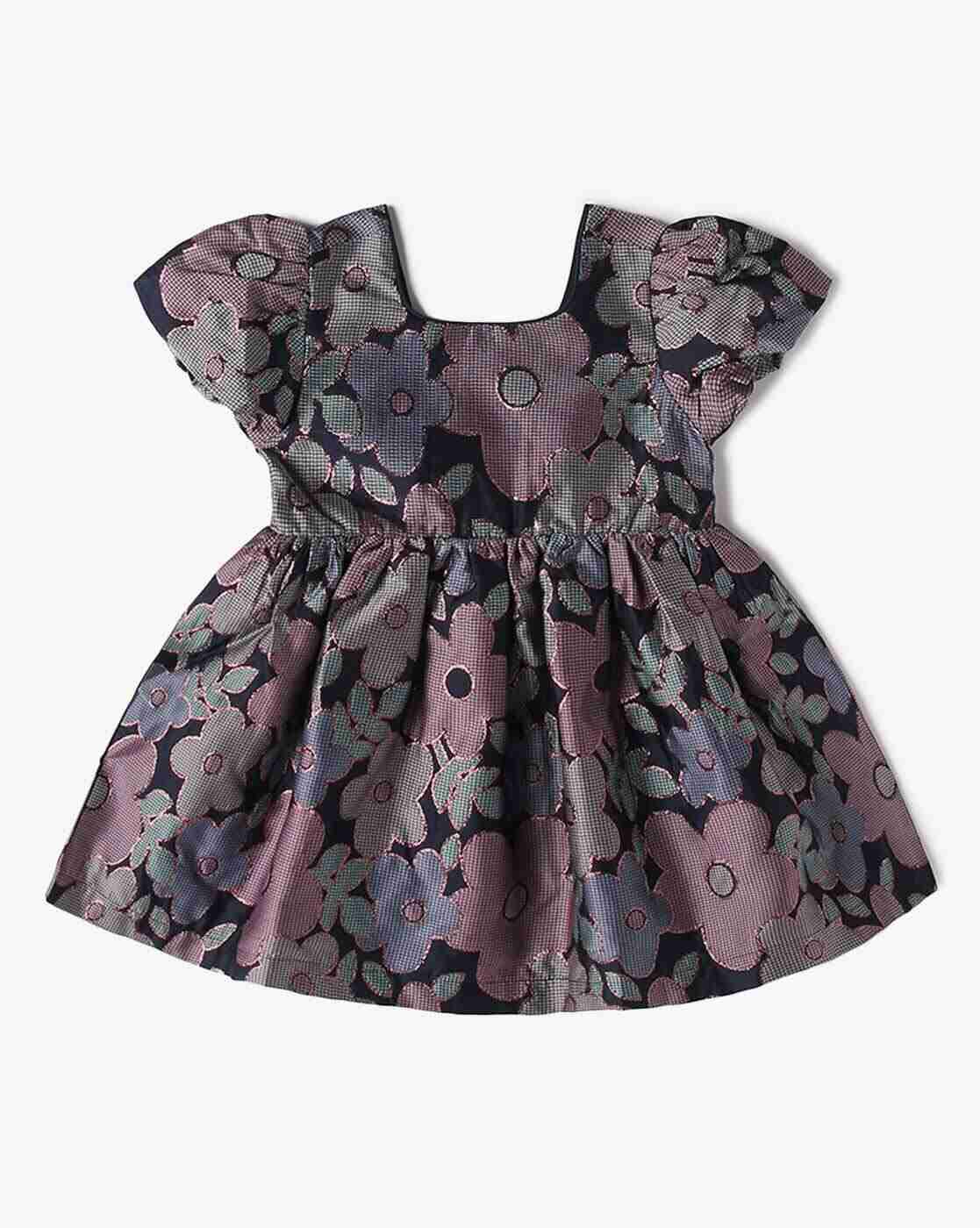 INF FRENDZ | Girls Floral Patterned Square-Neck Fit & Flare Dress|0