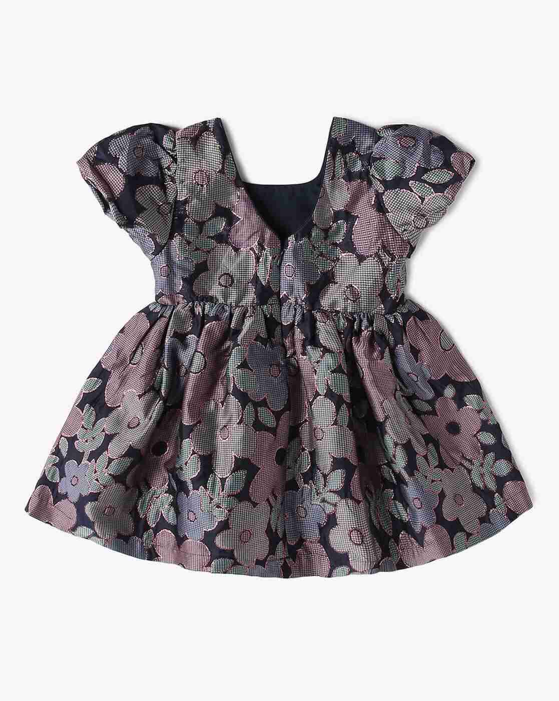 INF FRENDZ | Girls Floral Patterned Square-Neck Fit & Flare Dress|1