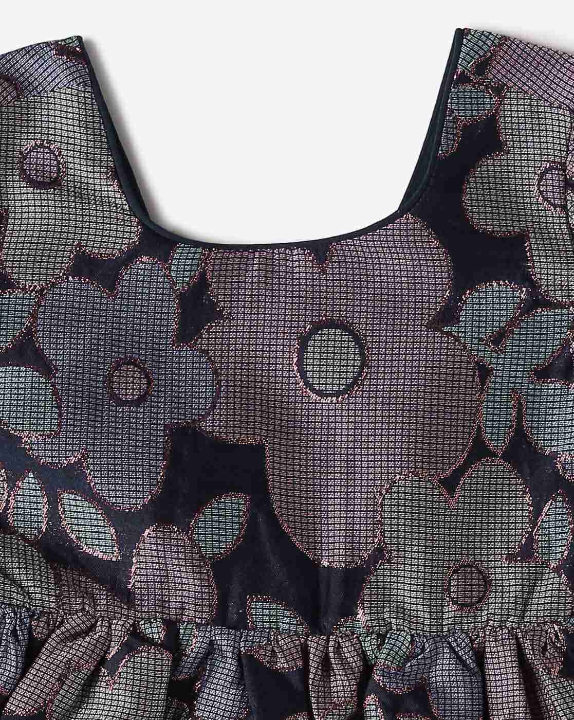 INF FRENDZ | Girls Floral Patterned Square-Neck Fit & Flare Dress|2