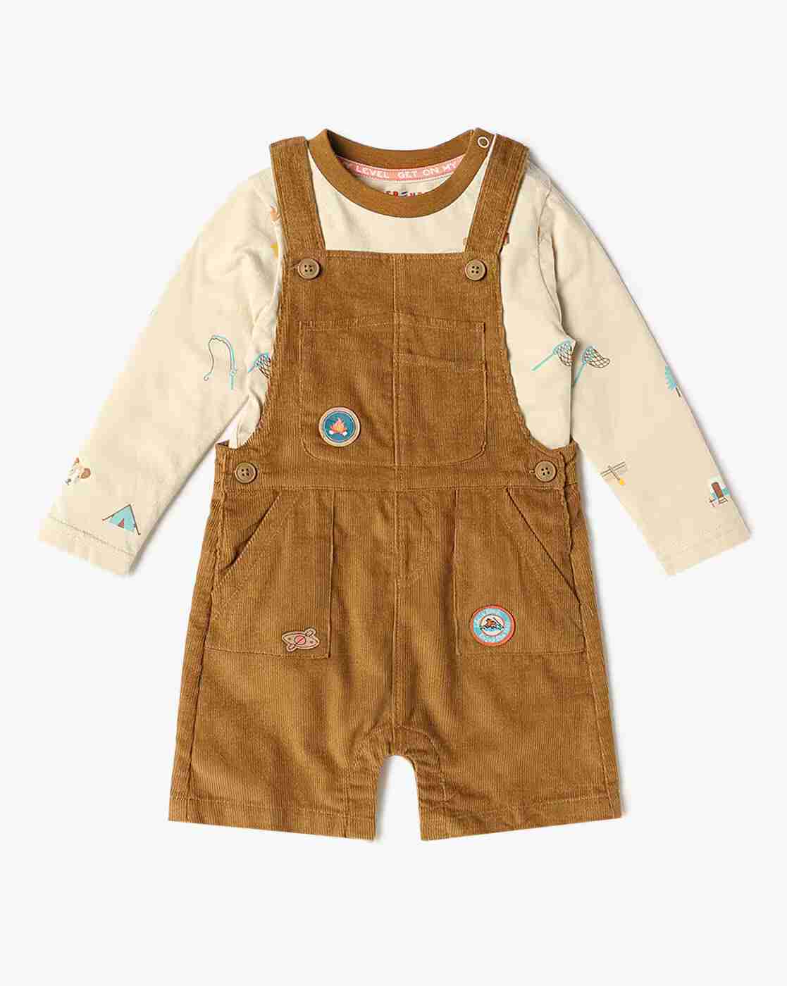 INF FRENDZ | Boys Regular Fit Dungaree with Graphic Print T-Shirt|0