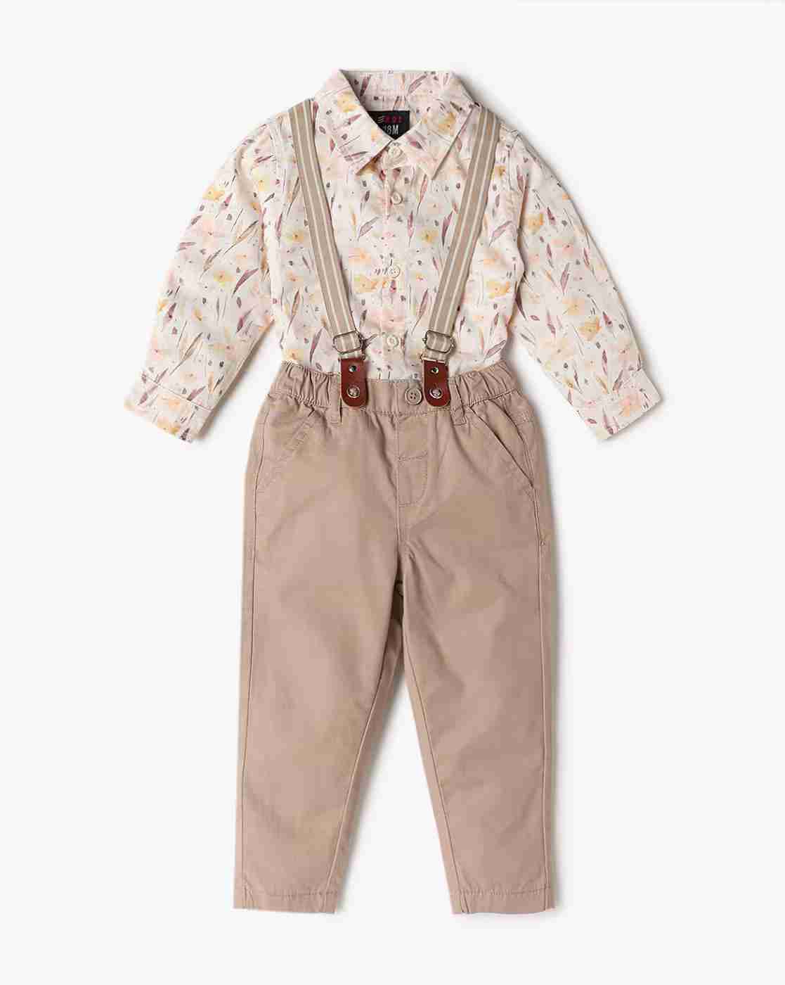 Boys Printed Cotton Shirt with Pants & Suspender