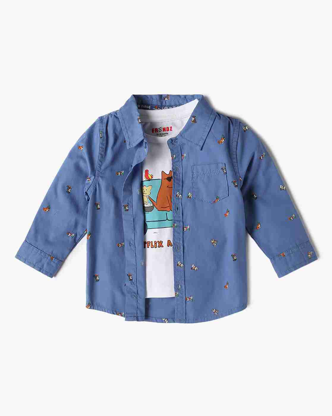 INF FRENDZ | Boys Printed Regular Fit Cotton Twofer Shirt|0