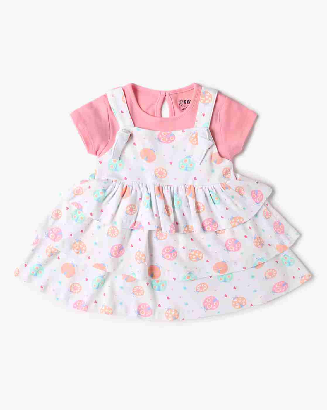 INF FRENDZ | Girls Floral Print Cotton Fit & Flare Dress with Top|0