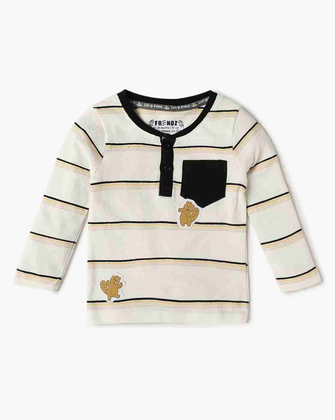 INF FRENDZ | Boys Striped Regular Fit Henley T-Shirt|0