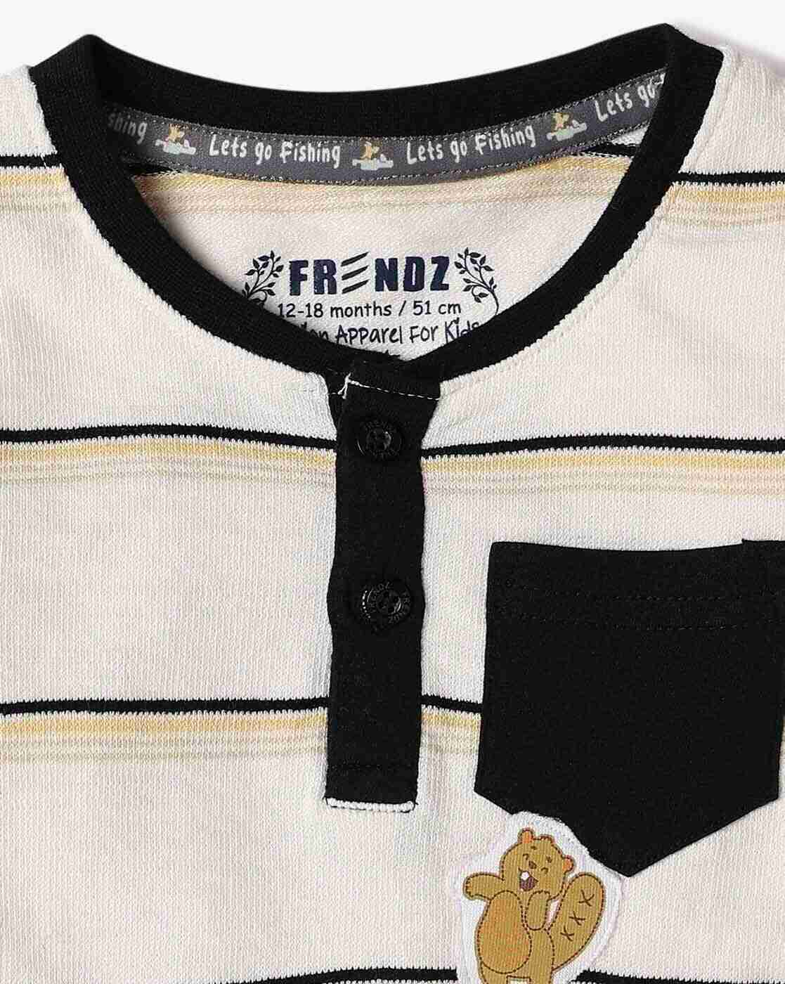 INF FRENDZ | Boys Striped Regular Fit Henley T-Shirt|2