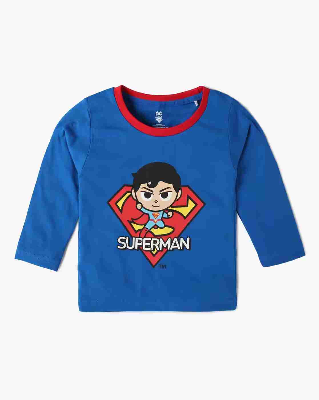 Boys Superman Print Regular Fit Cotton Round-Neck T-Shirt