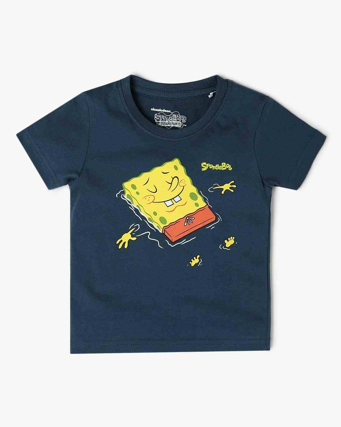 INF FRENDZ | Boys Spongebob Print Cotton Crew-Neck T-Shirt|0