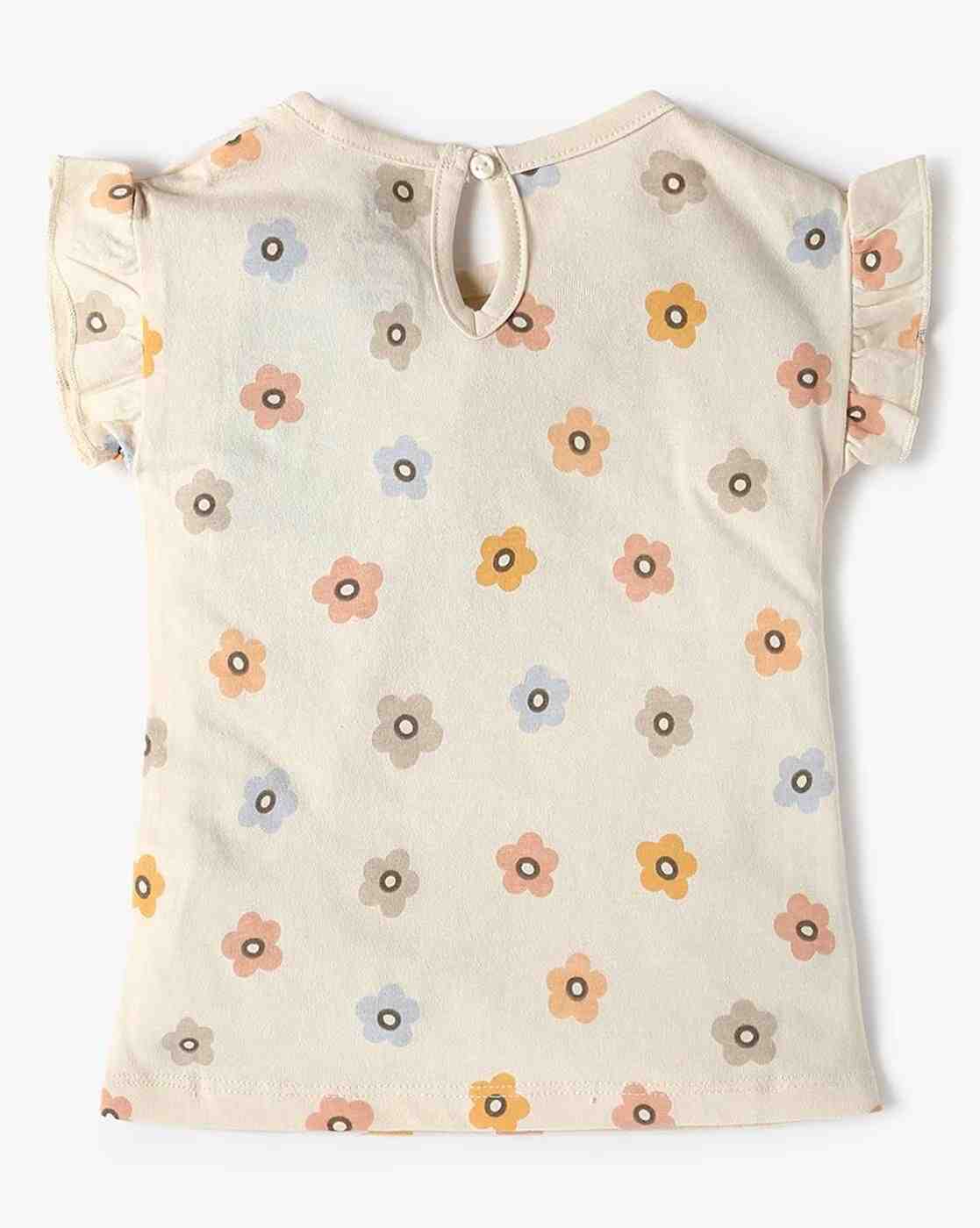 INF FRENDZ | Girl Floral Print Regular Fit Crew-Neck T-Shirt|1