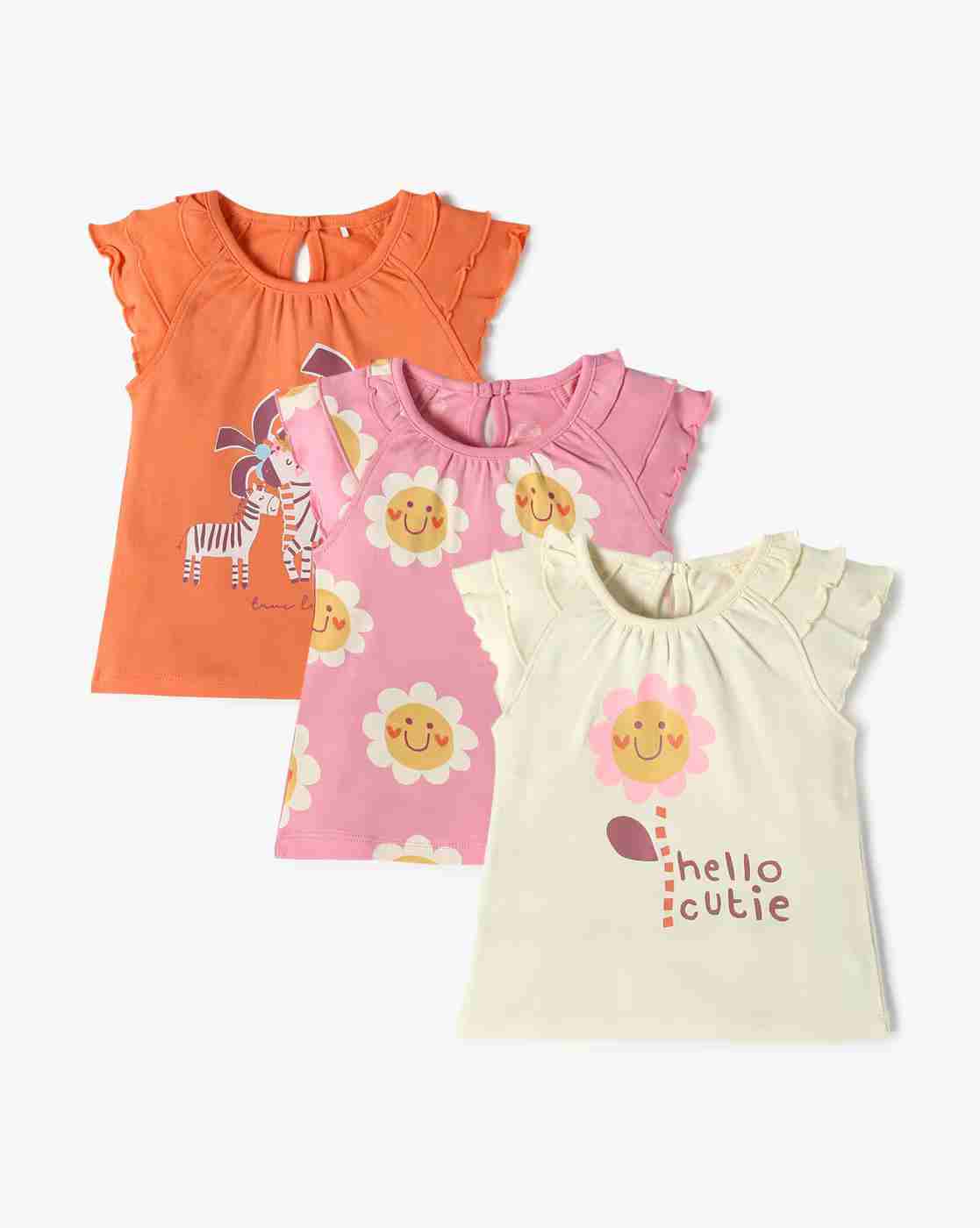 Girls Pack of 3 Printed Relaxed Fit Round-Neck T-Shirts