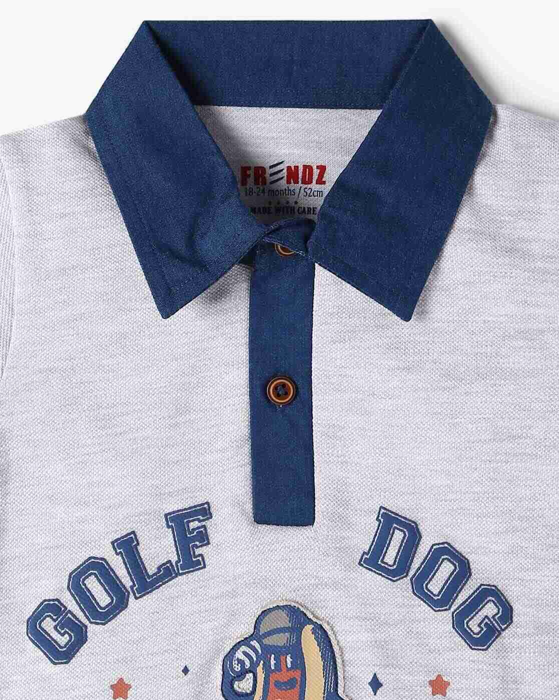 Boys Graphic Print Relaxed Fit Polo T-Shirt - INF FRENDZ Grey