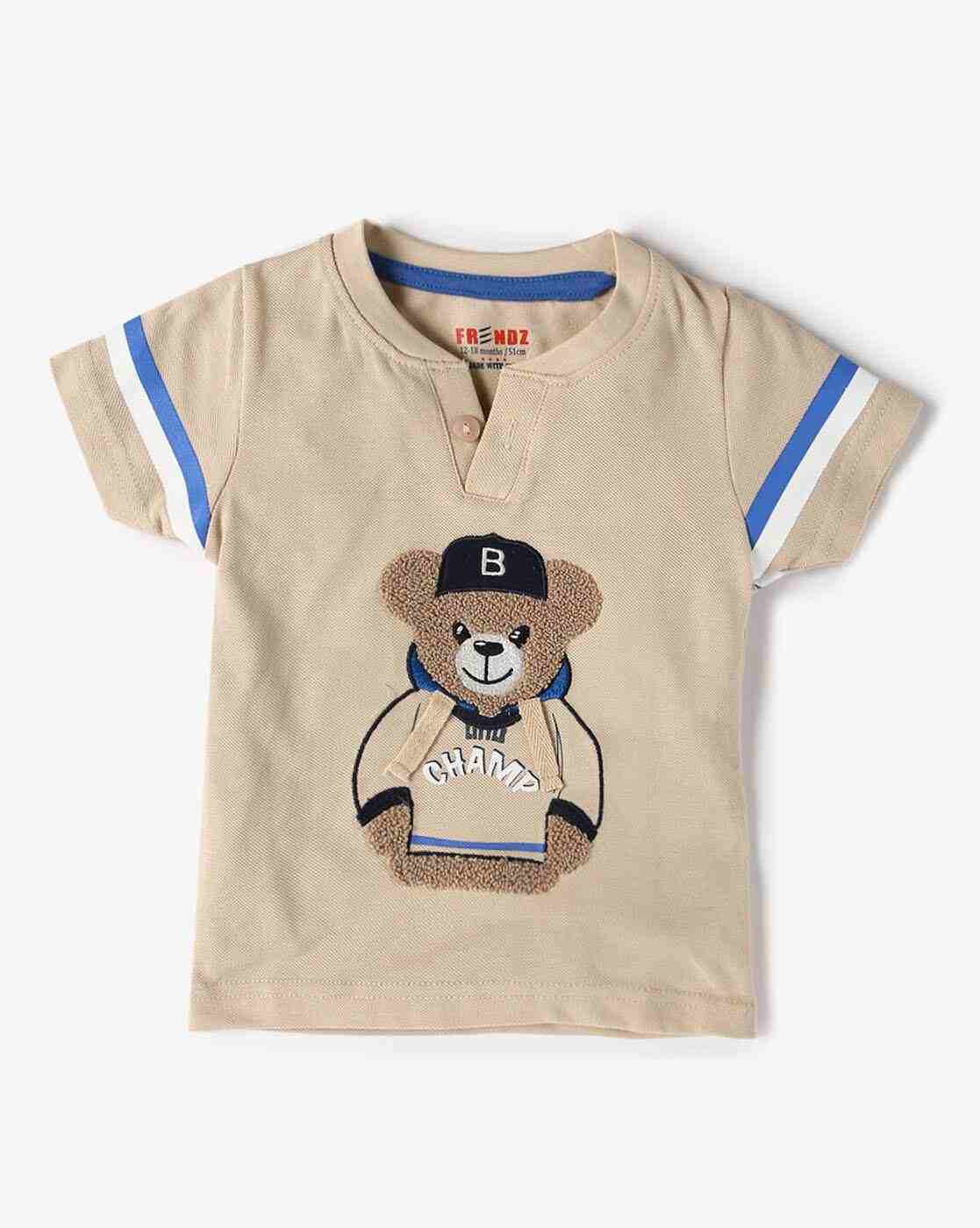 Boys Embroidered Regular Fit Henley T-Shirt - INF FRENDZ Beige