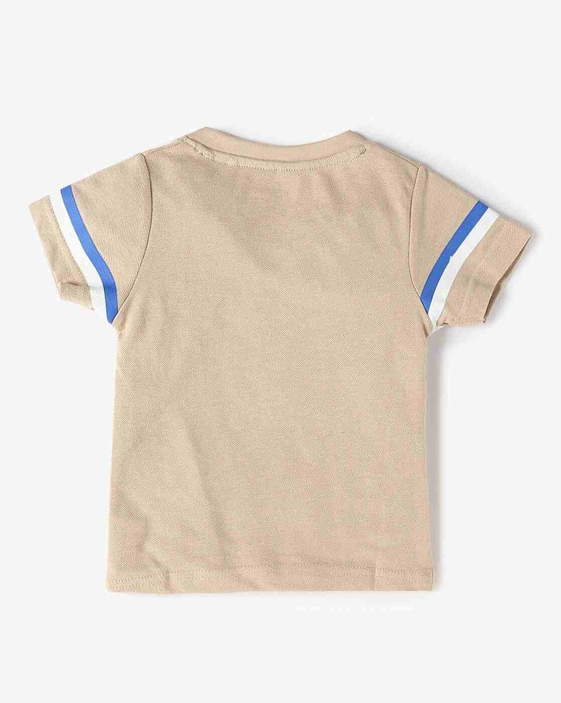 Boys Embroidered Regular Fit Henley T-Shirt - INF FRENDZ Beige