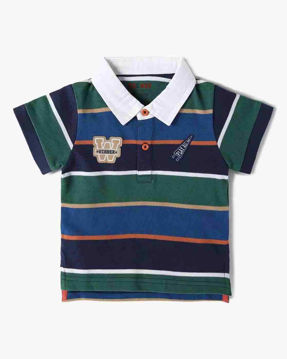 INF FRENDZ | Boys Striped Cotton Polo T-Shirt|0