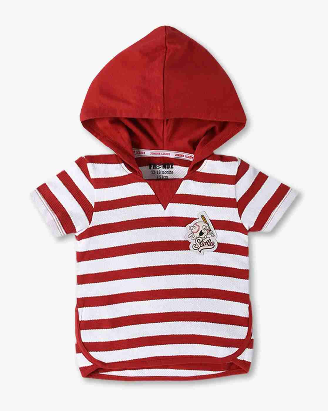 Boys Striped Regular Fit Hooded T-Shirt - INF FRENDZ Red