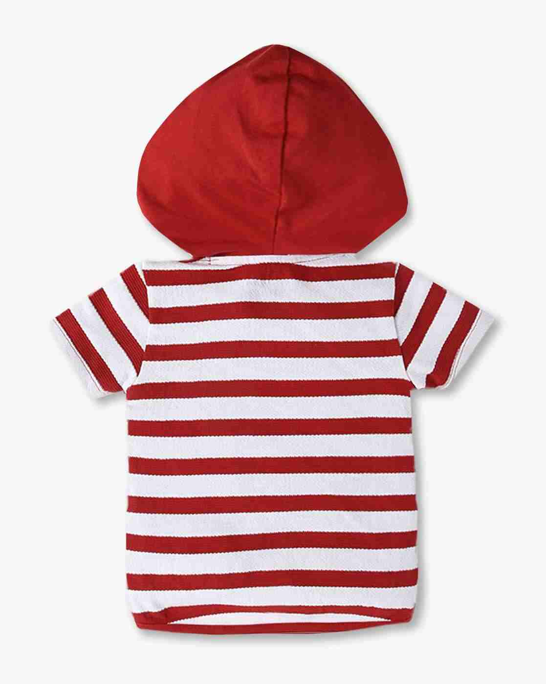Boys Striped Regular Fit Hooded T-Shirt - INF FRENDZ Red