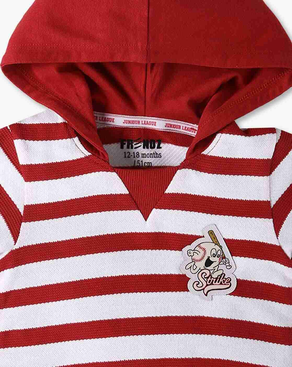 Boys Striped Regular Fit Hooded T-Shirt - INF FRENDZ Red