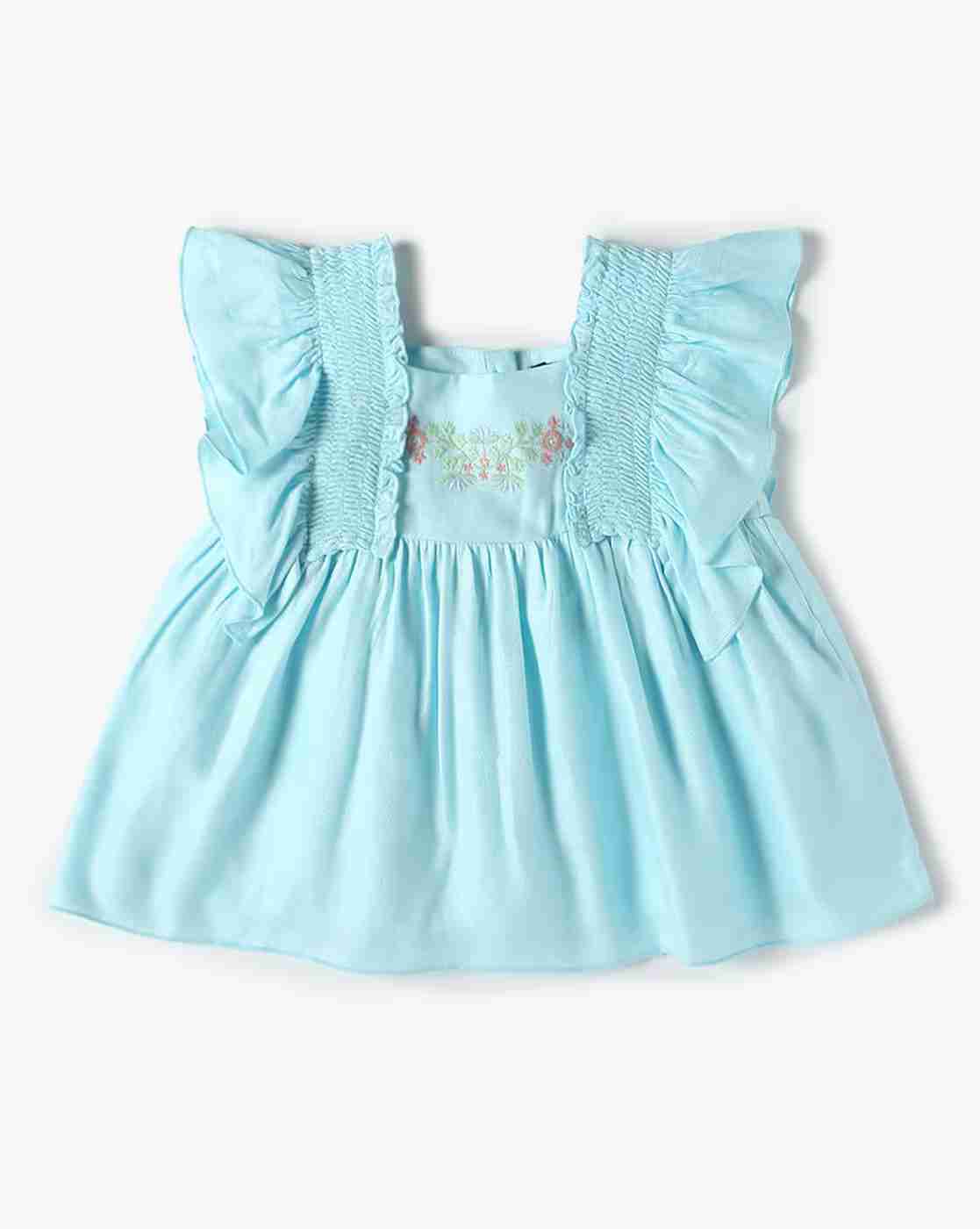 Girls Floral Embroidered Flared Top - INF FRENDZ Aqua Blue