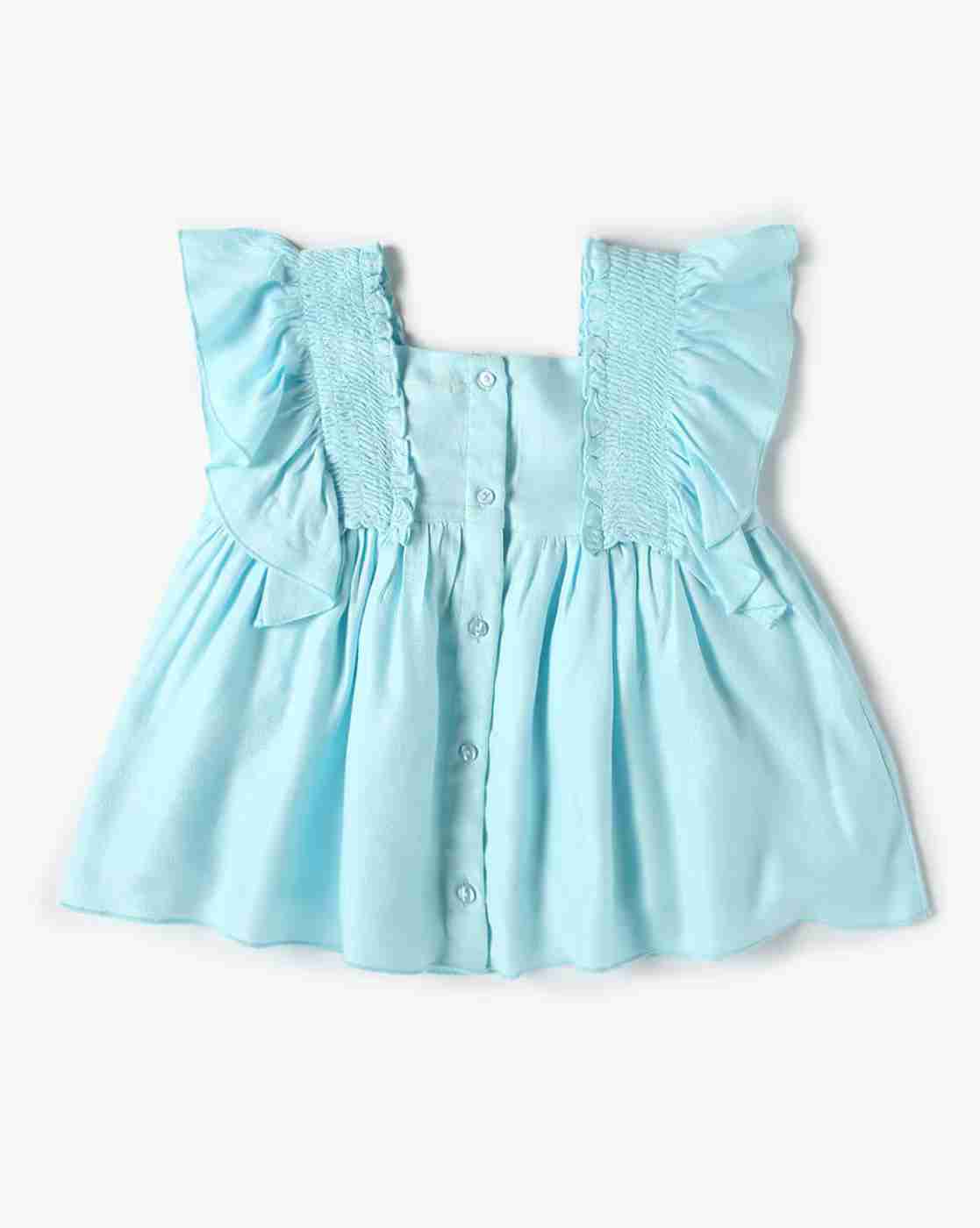 Girls Floral Embroidered Flared Top - INF FRENDZ Aqua Blue