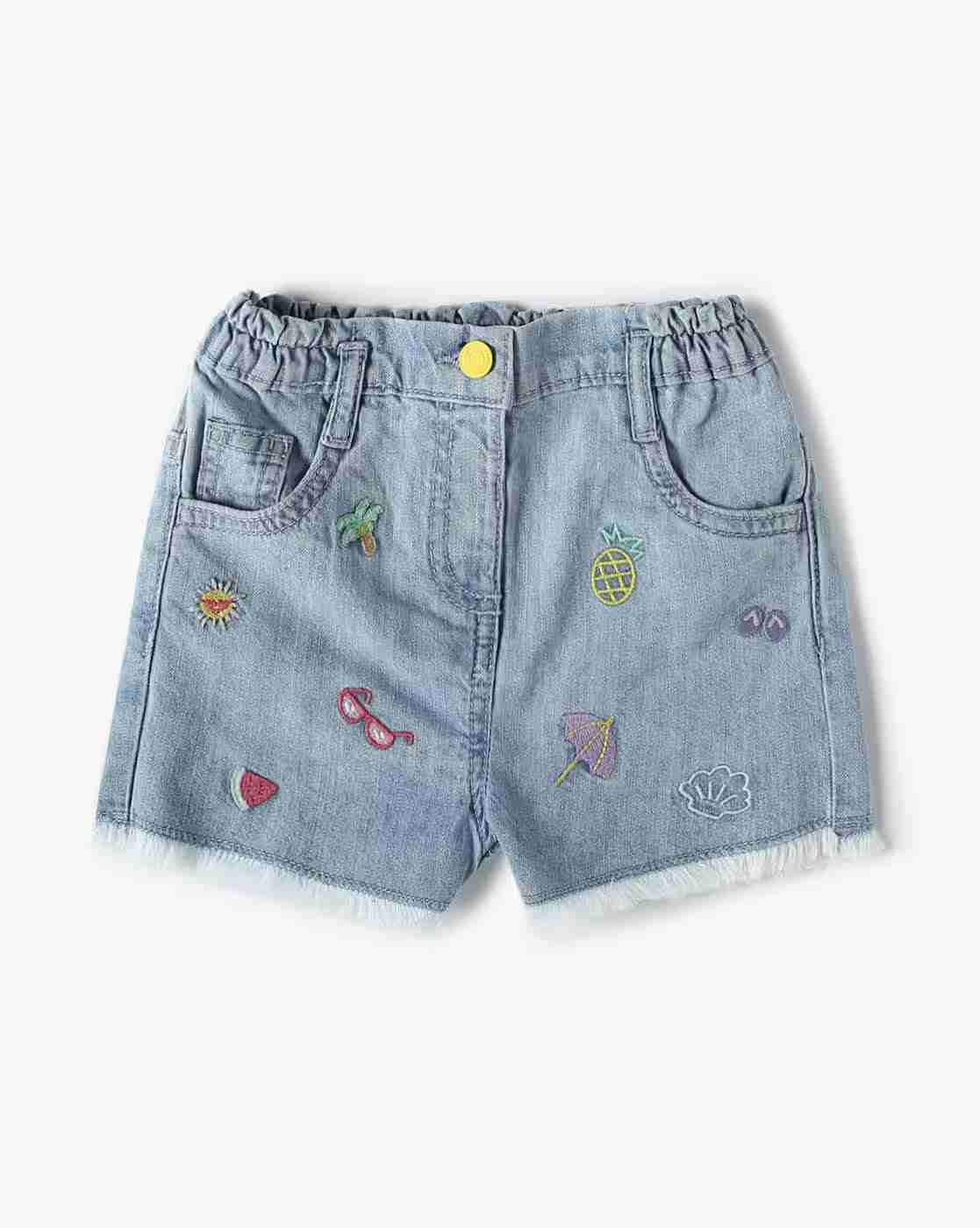 Girls Embroidered Cotton Shorts