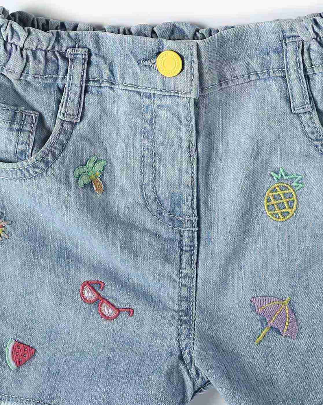 INF FRENDZ | Girls Embroidered Cotton Shorts|2