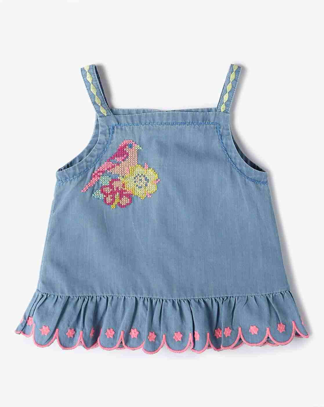 Girls Embroidered Square-Neck Denim Top - INF FRENDZ Blue