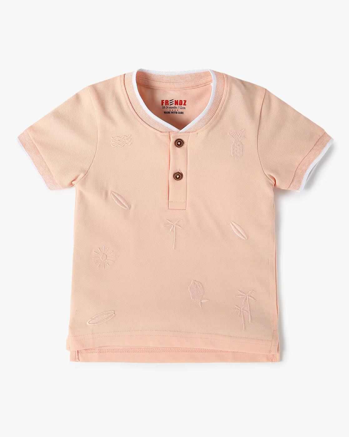 INF FRENDZ | Infants Embroidered Cotton Henley T-Shirt|0