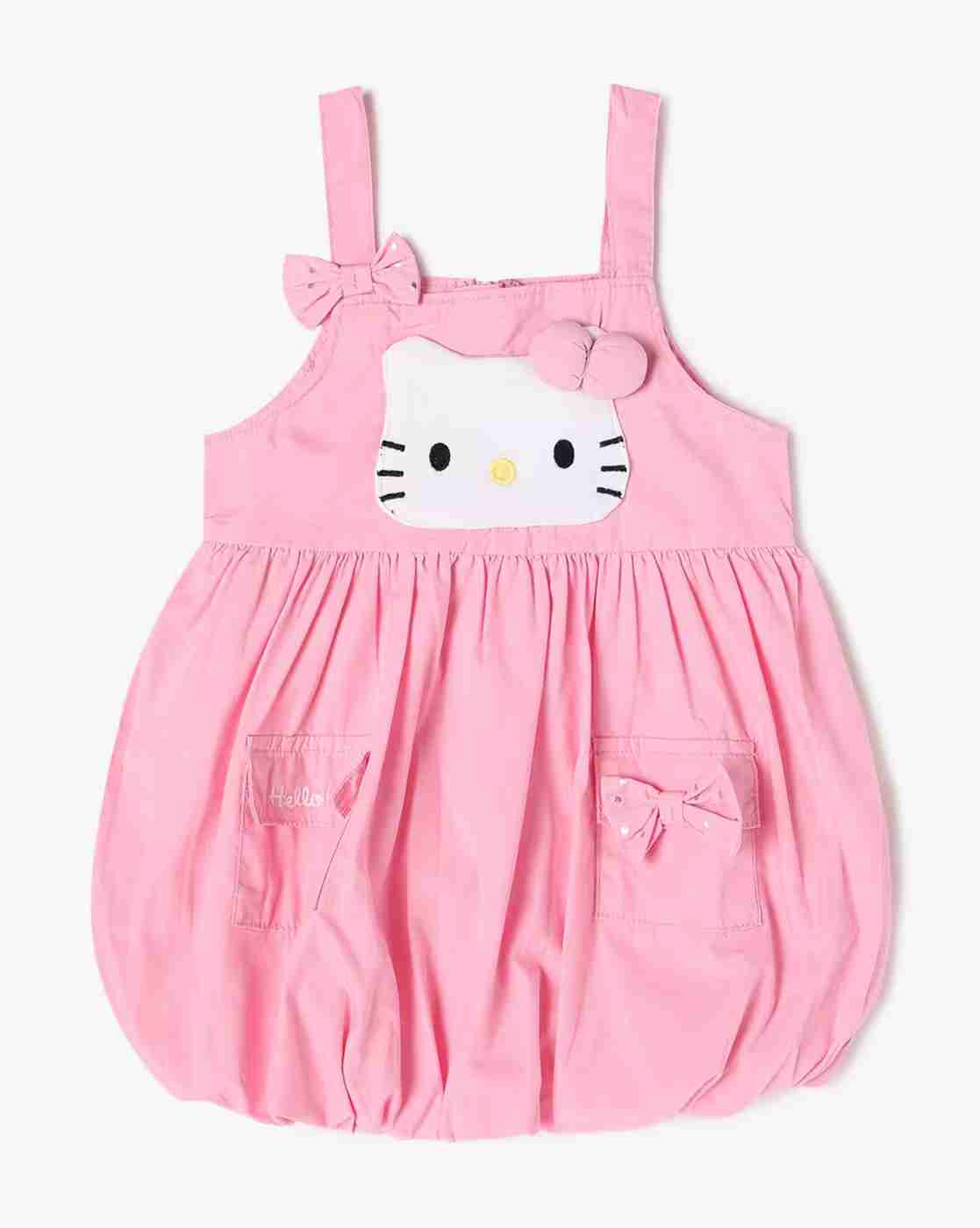 INF FRENDZ | Infant Girls Hello Kitty Applique Dungaree with T-Shirt Set|3