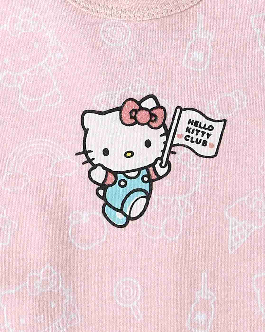 INF FRENDZ | Girls Pack of 2 Hello Kitty Print Cotton Onesies|5