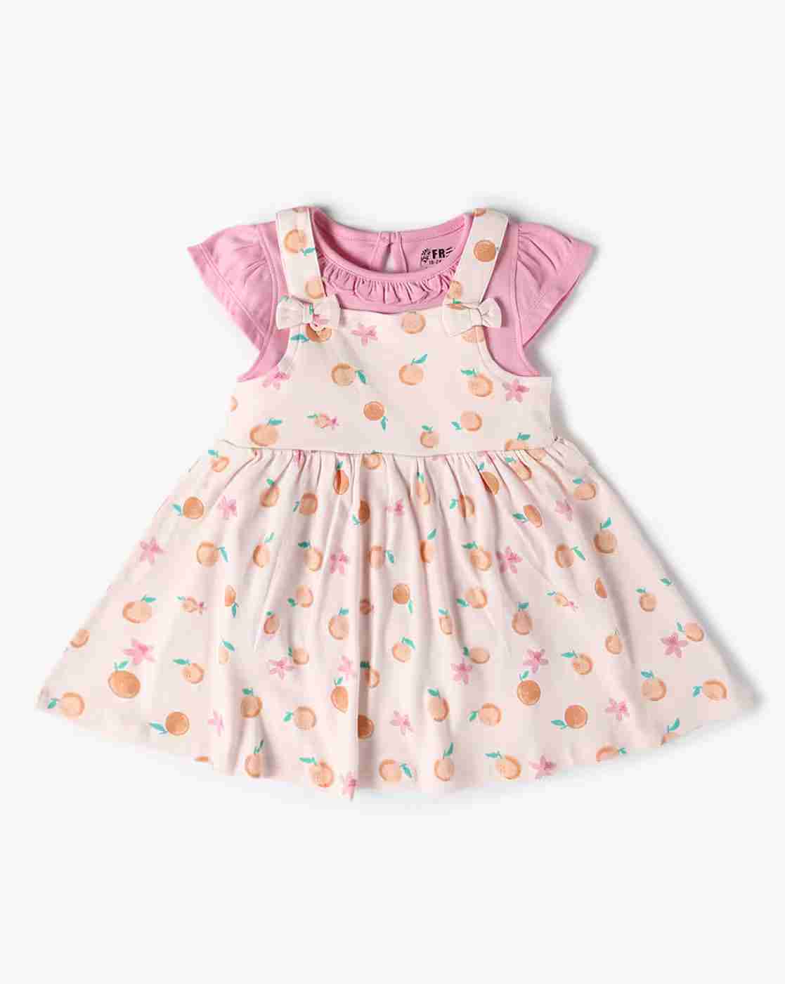Girls Printed Dungaree with T-Shirt Set