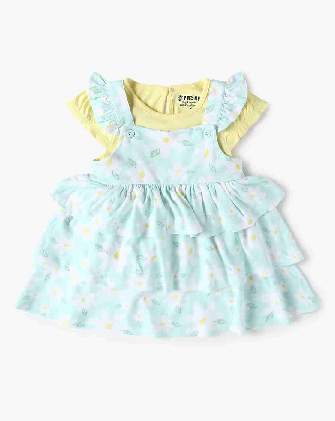 INF FRENDZ | Girls Floral Print Dungaree with T-Shirt Set|0