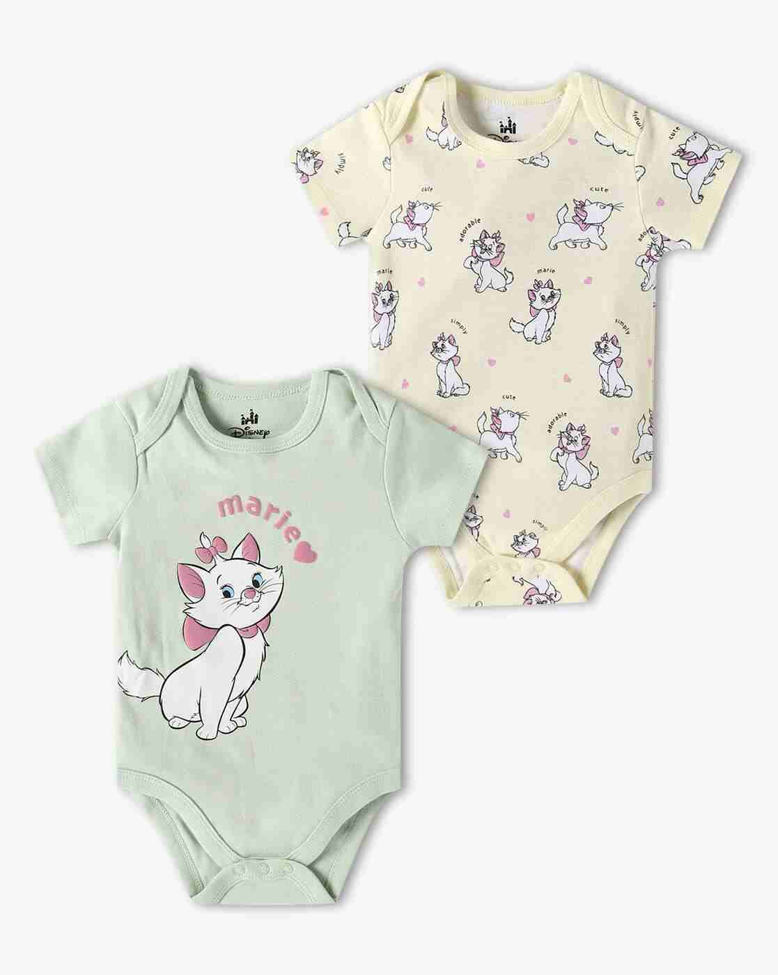 INF FRENDZ | Girls Pack of 2 Disney Marie Print Cotton Onesies|0
