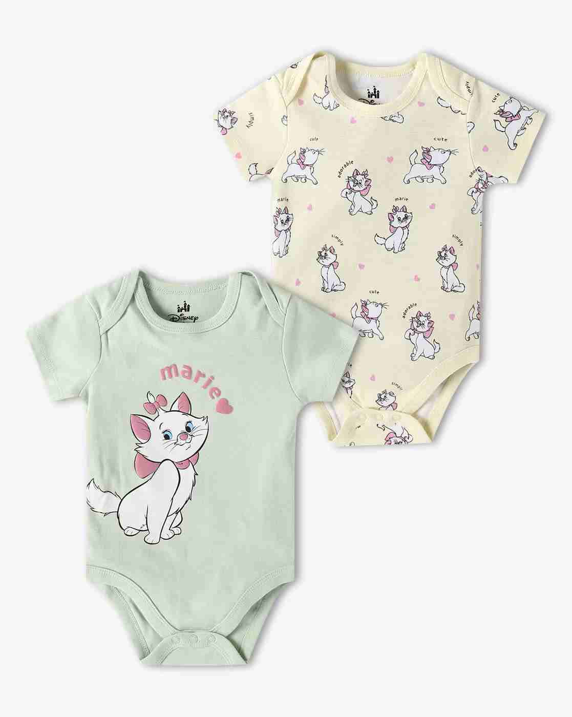 Girls Pack of 2 Disney Marie Print Cotton Onesies